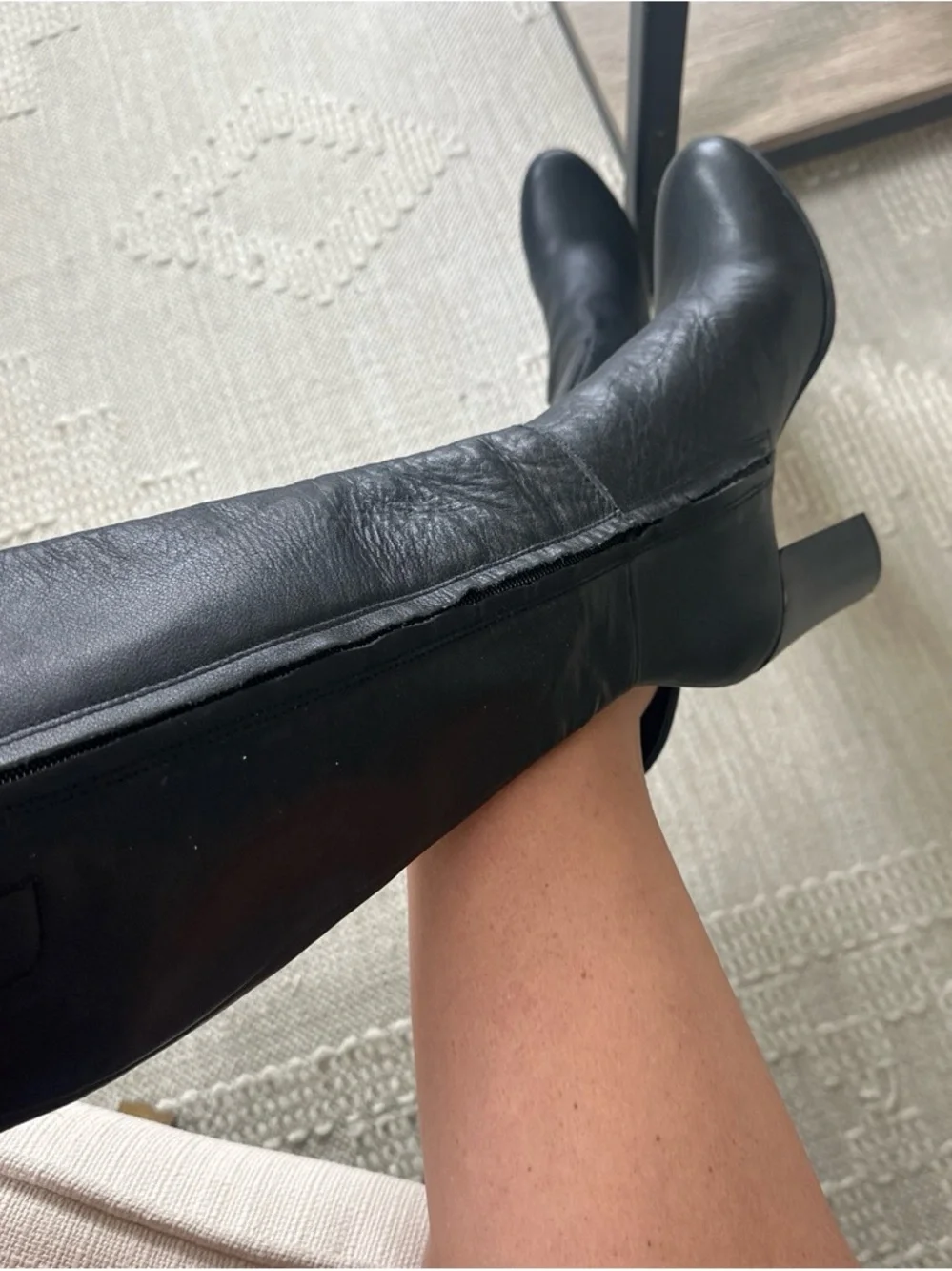 Kenneth Cole Black Leather Over-the-Knee Block Heel Boots